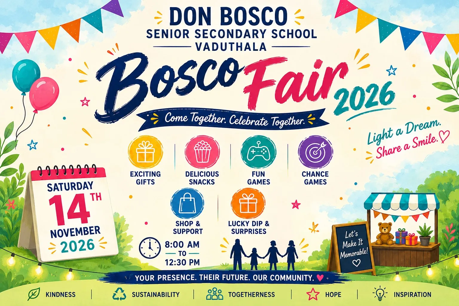 Bosco Fair 2026 poster: Saturday 14 November, games, snacks and gifts
